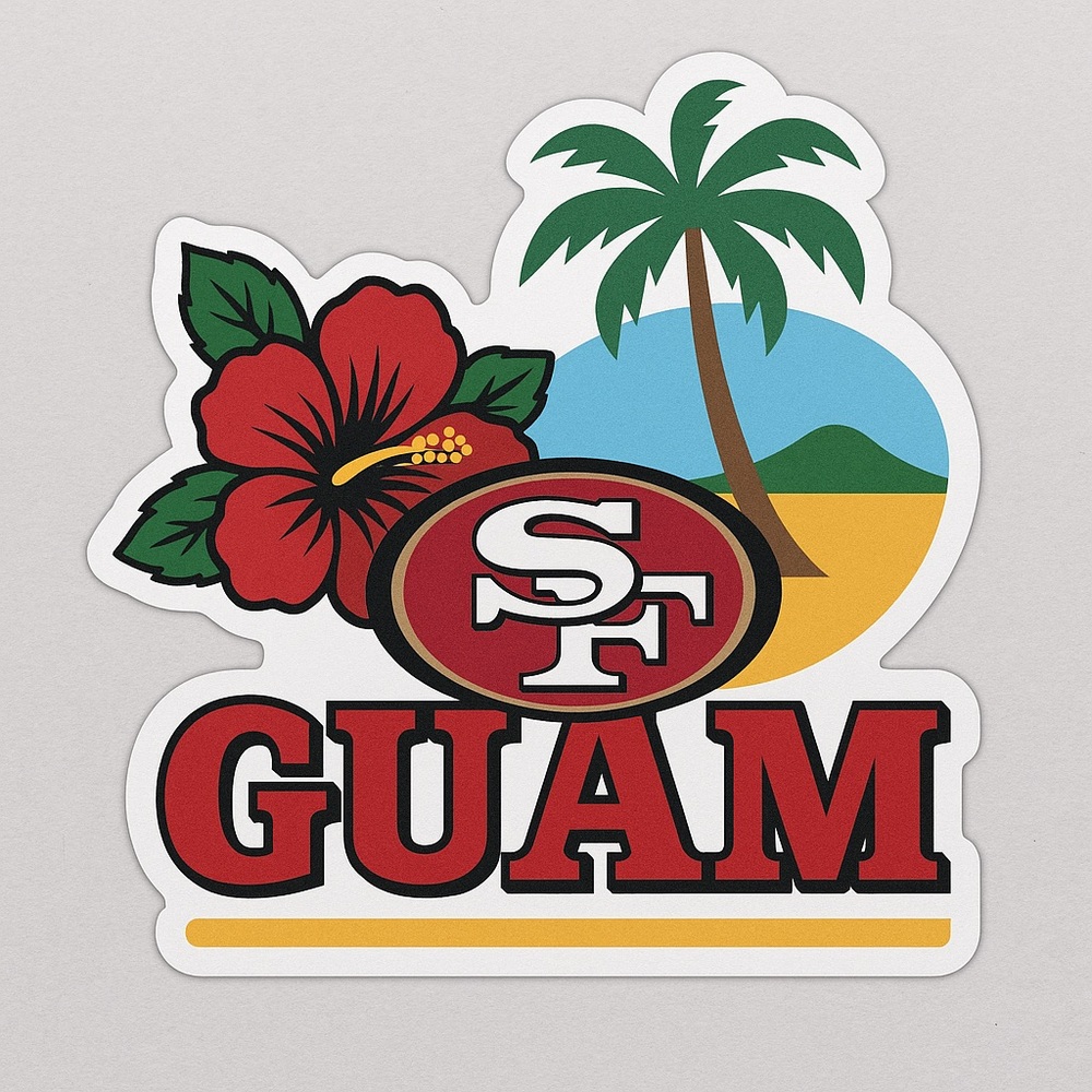 Guam Tropical Island 49ers Waterproof Sticker with Red Hibiscus